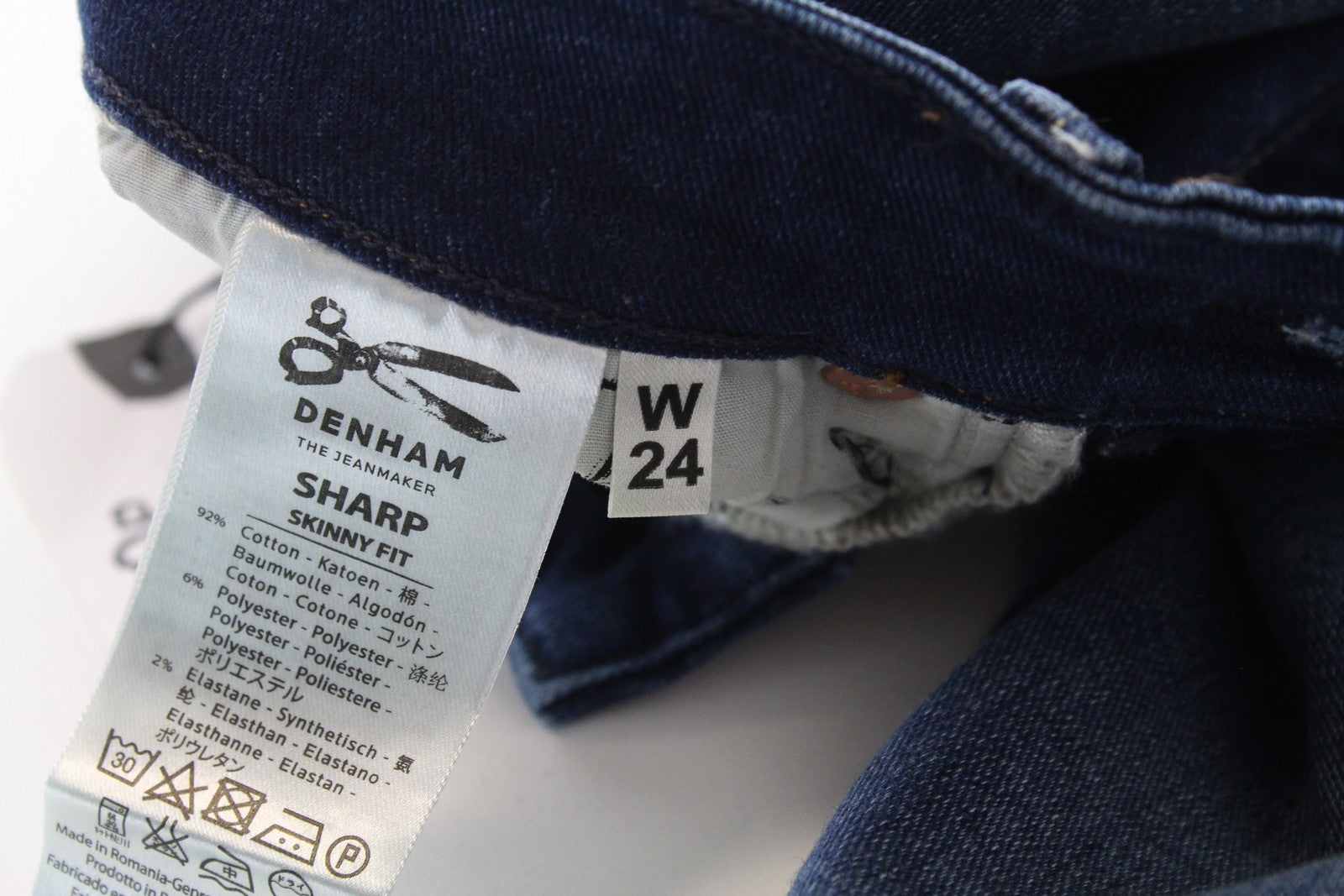 DENHAM Sharp Womens Skinny Jeans W24 L32 Blue Cotton Stretch Washed