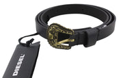 DIESEL B-Texy Women Belt 95 cm Black Genuine Leather Metal Buckle Thin