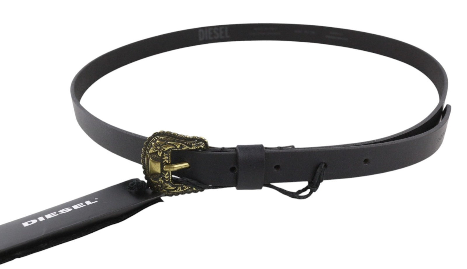 DIESEL B-Texy Women Belt 95 cm Black Genuine Leather Metal Buckle Thin