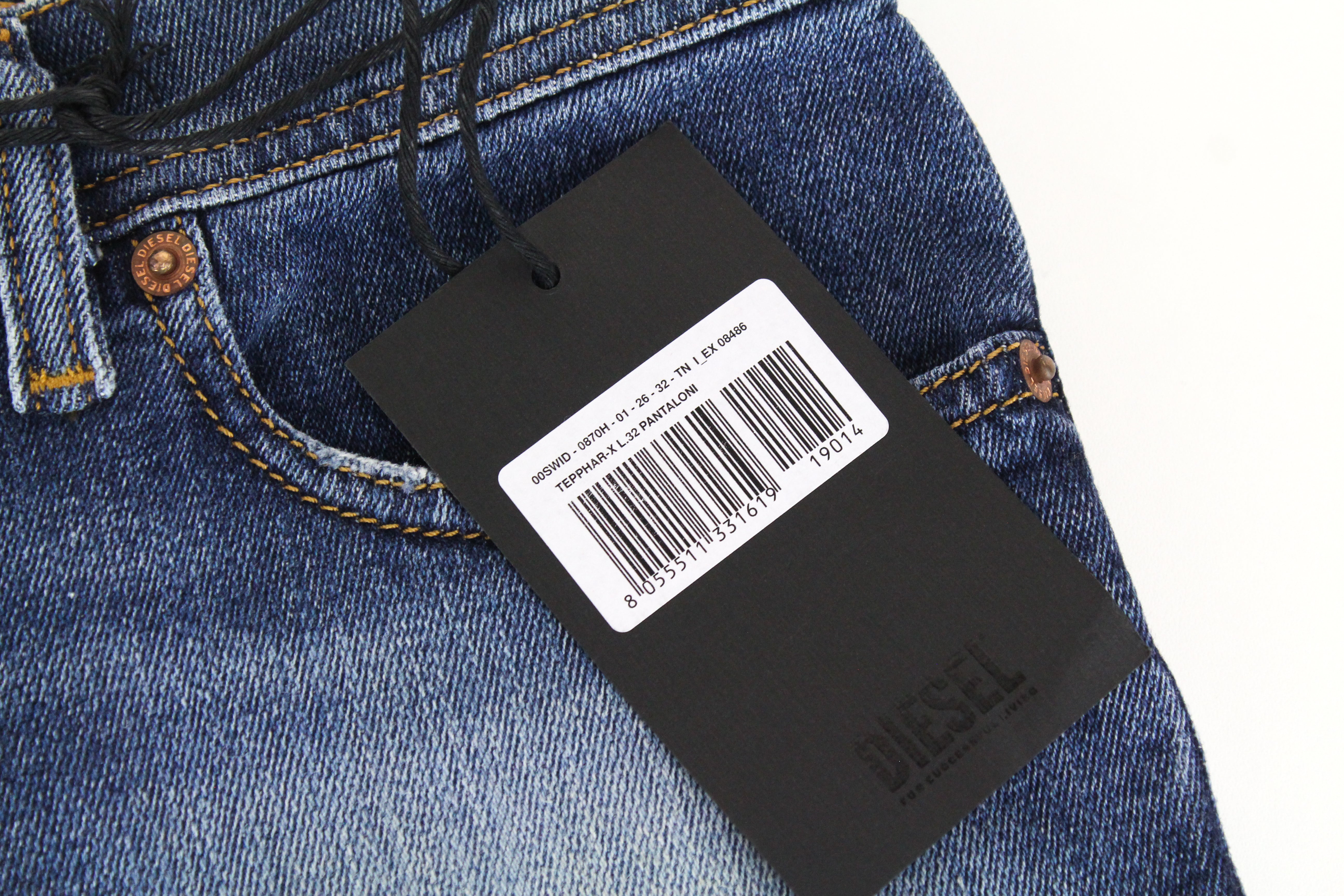 DIESEL Tepphar-X 0870H Men Jeans W26/L32 Slim Carrot Blue Cotton Stretch Wash