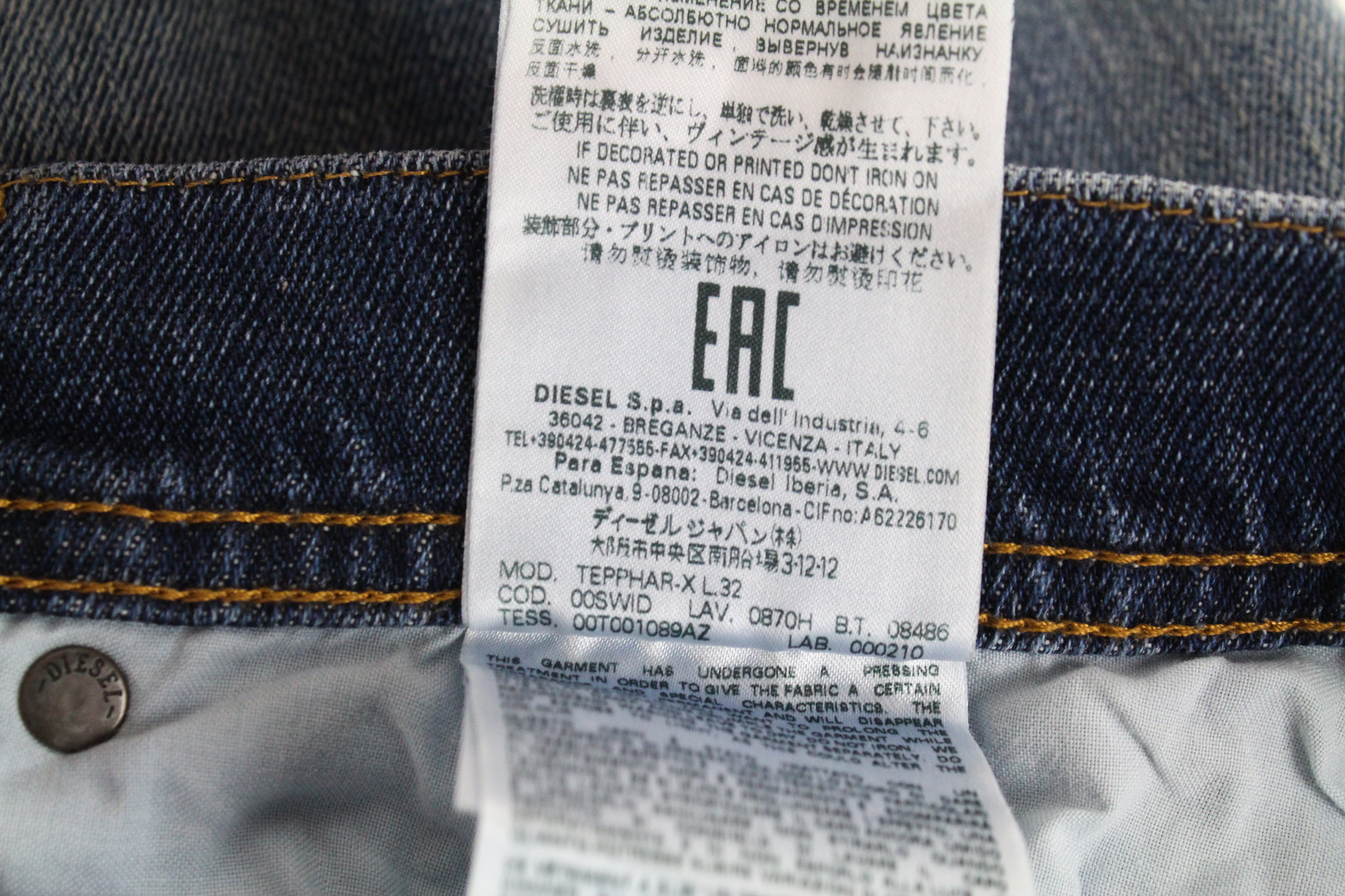 DIESEL Tepphar-X 0870H Men Jeans W26/L32 Slim Carrot Blue Cotton Stretch Wash