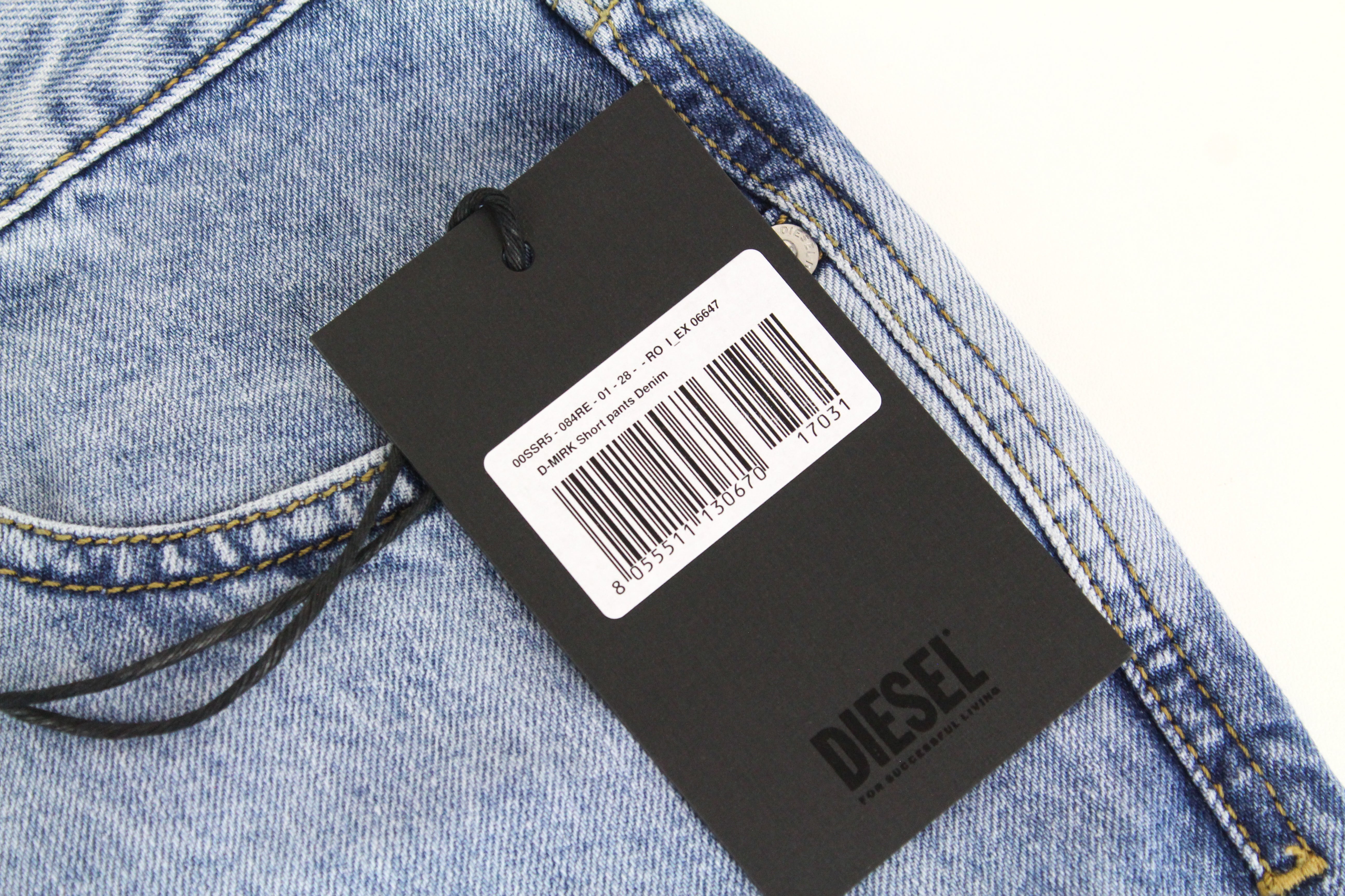 DIESEL D-Mirk 084RE Men Shorts W28 Pure Cotton Washed Light Blue Slim Fit Denim