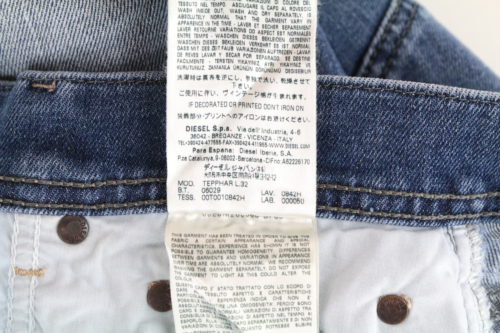 DIESEL Tepphar 0842H Men's Jeans W27/L32 Slim Blue Stretch Cotton