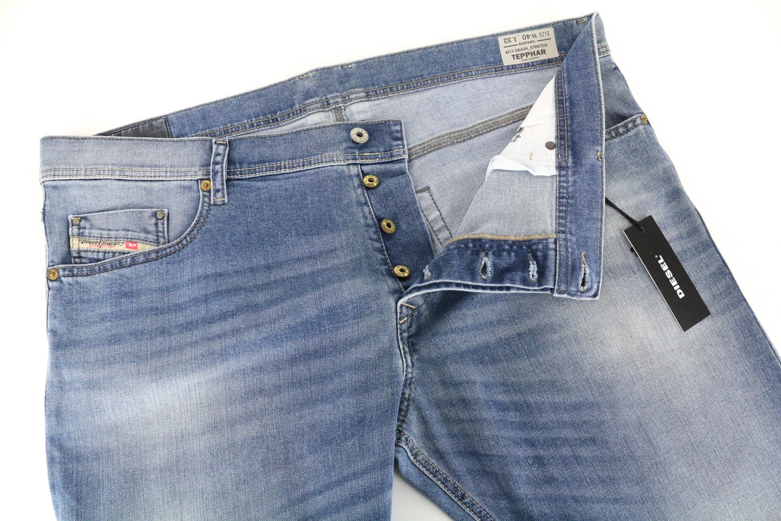 DIESEL Tepphar 0842H W40/L32 Men's Slim Carrot Stretch Cotton Jeans Blue Wash