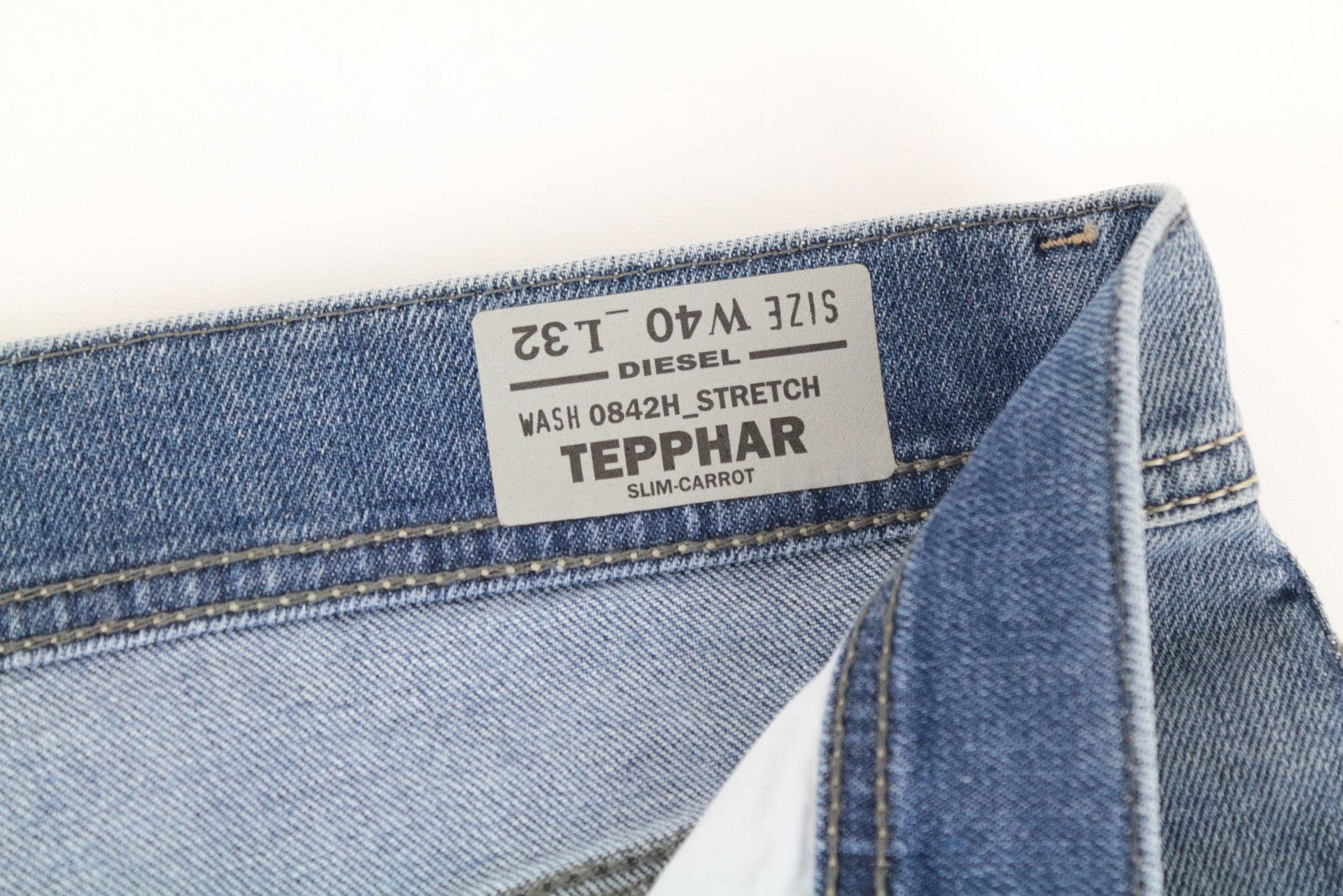 DIESEL Tepphar 0842H W40/L32 Men's Slim Carrot Stretch Cotton Jeans Blue Wash