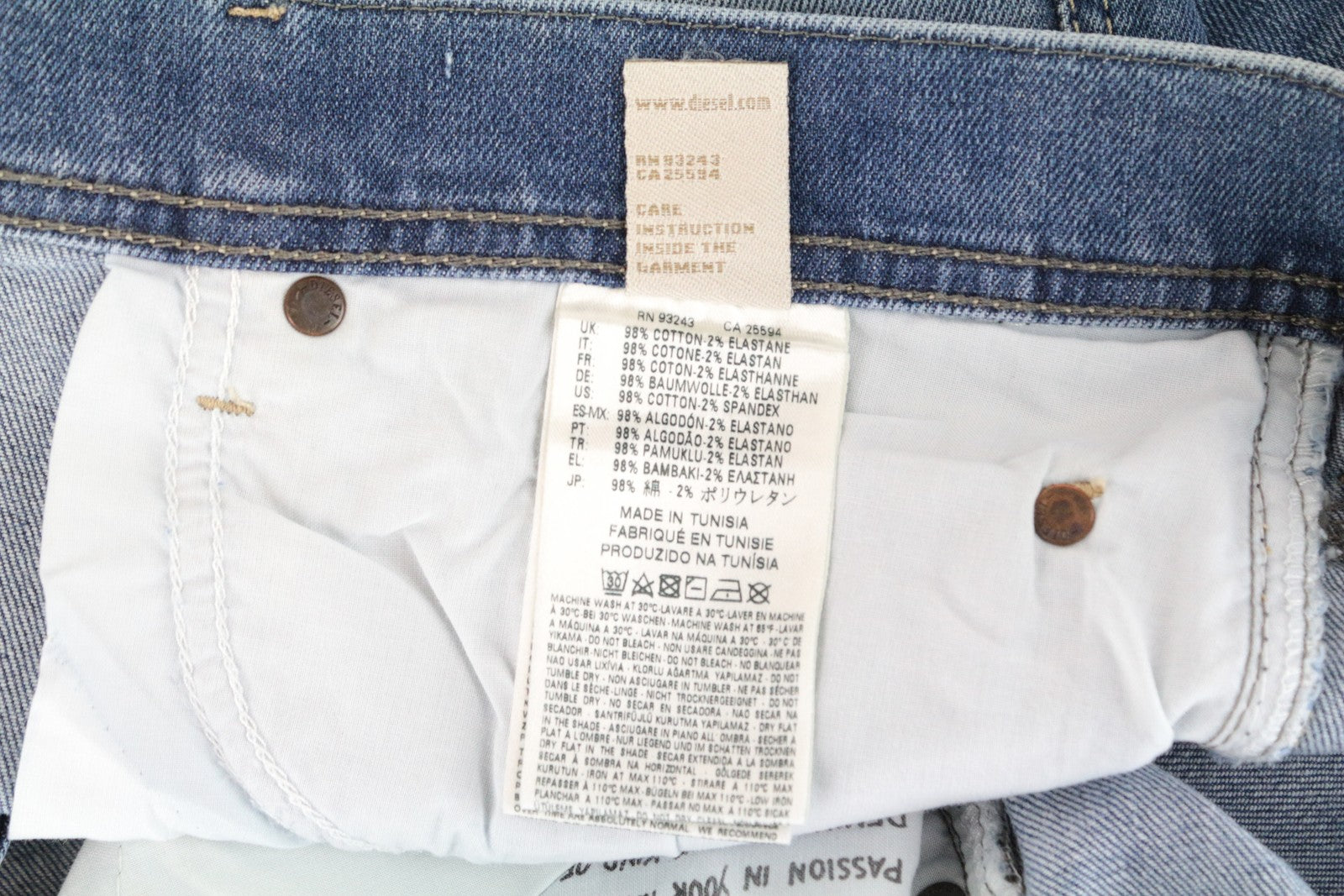 DIESEL Tepphar 0842H W40/L32 Men's Slim Carrot Stretch Cotton Jeans Blue Wash