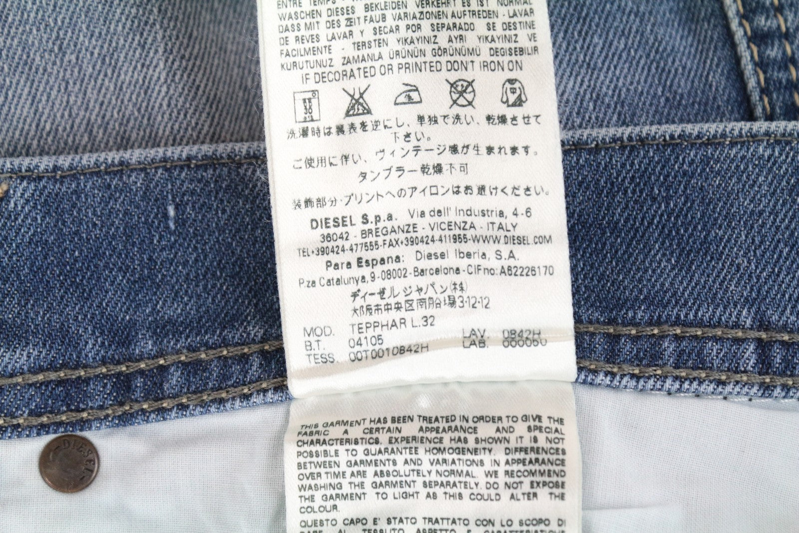 DIESEL Tepphar 0842H W40/L32 Men's Slim Carrot Stretch Cotton Jeans Blue Wash