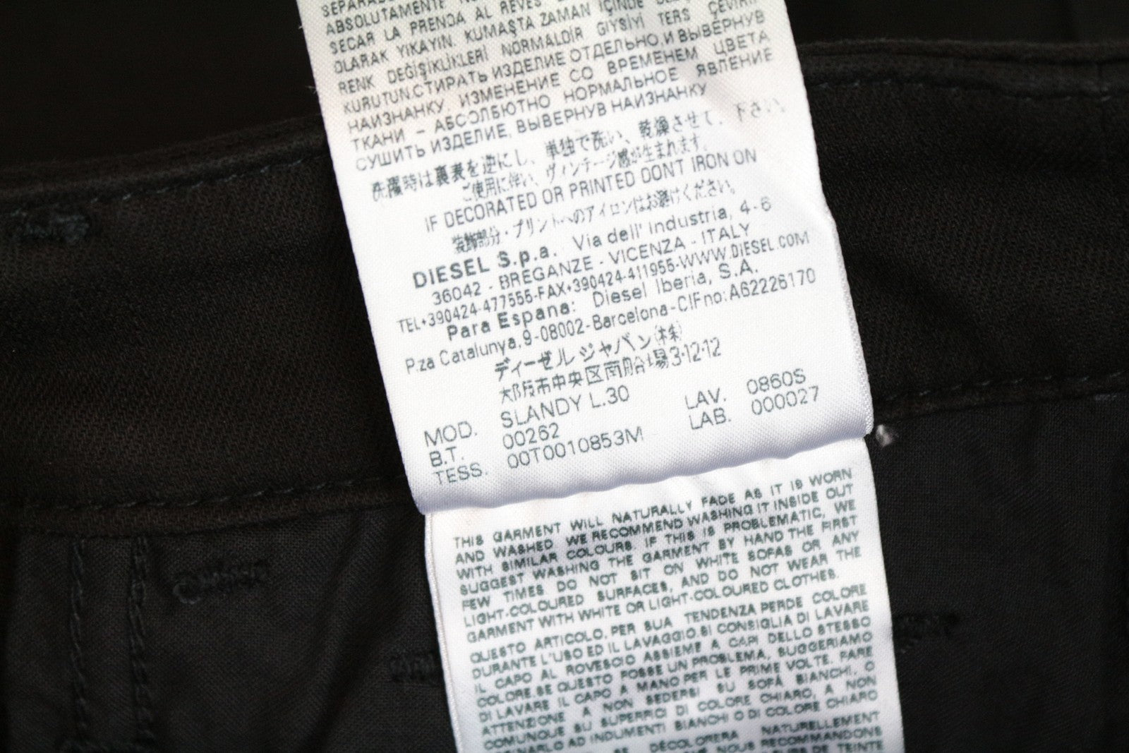 DIESEL Slandy 0860S Women's Jeans W26/L30 Super Skinny Black Cotton Stretch Fit