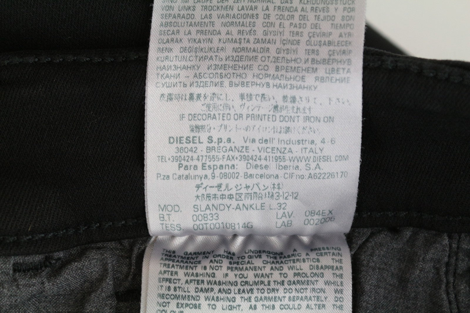 DIESEL Slandy-Ankle 084EX W27/L32 Skinny Black Stretch Women's Ripped Jeans