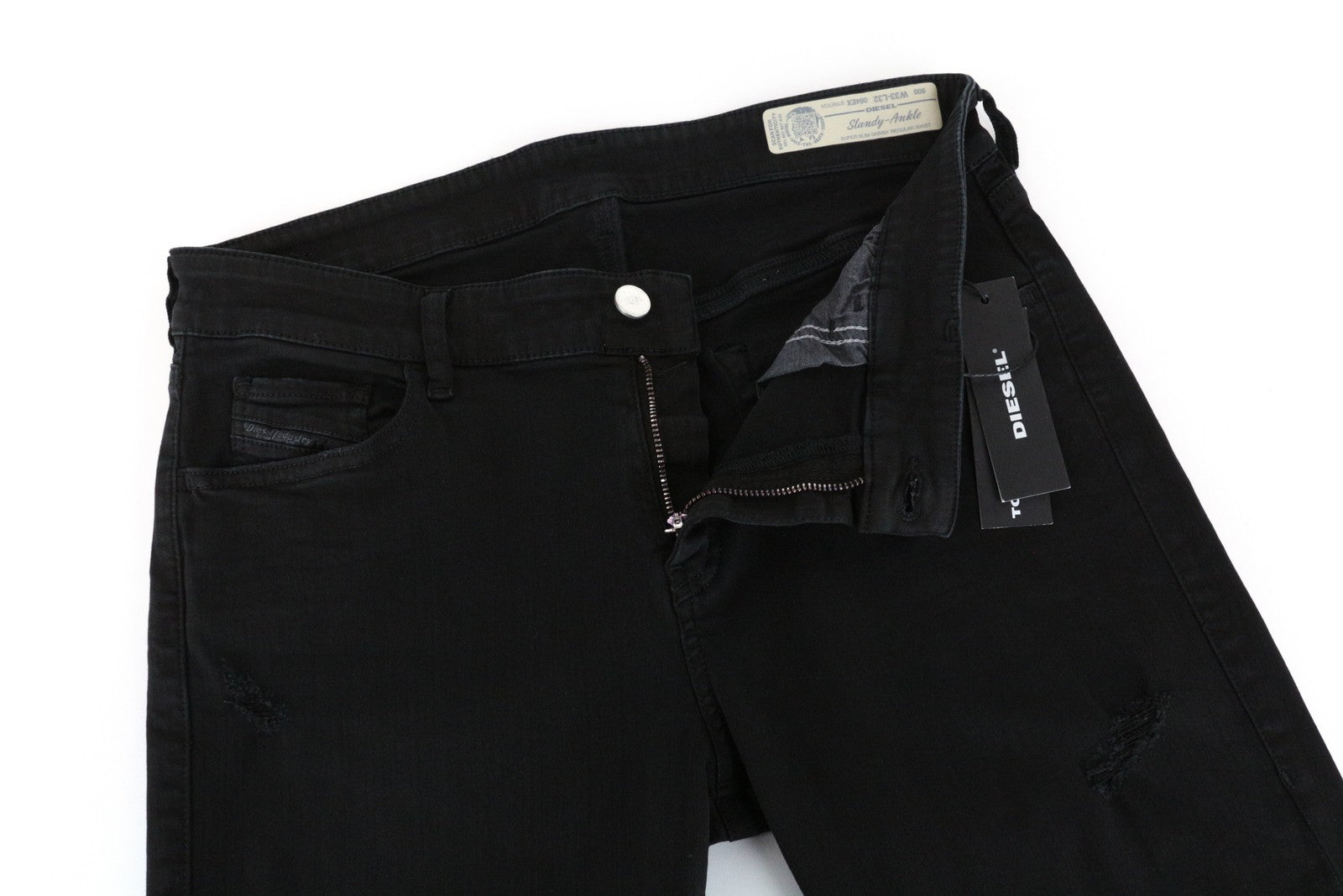 DIESEL Slandy-Ankle 084EX W33 L32 Distressed Super Skinny Women's Black Jeans