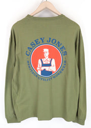 WRANGLER Men's T-Shirt M Green Cotton Logo Back Long Sleeve