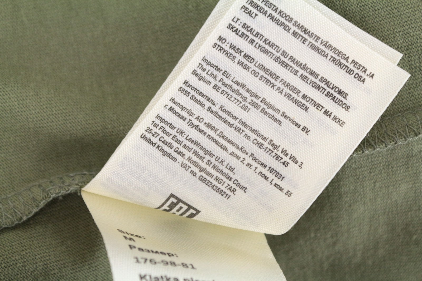 WRANGLER Men's T-Shirt M Green Cotton Logo Back Long Sleeve