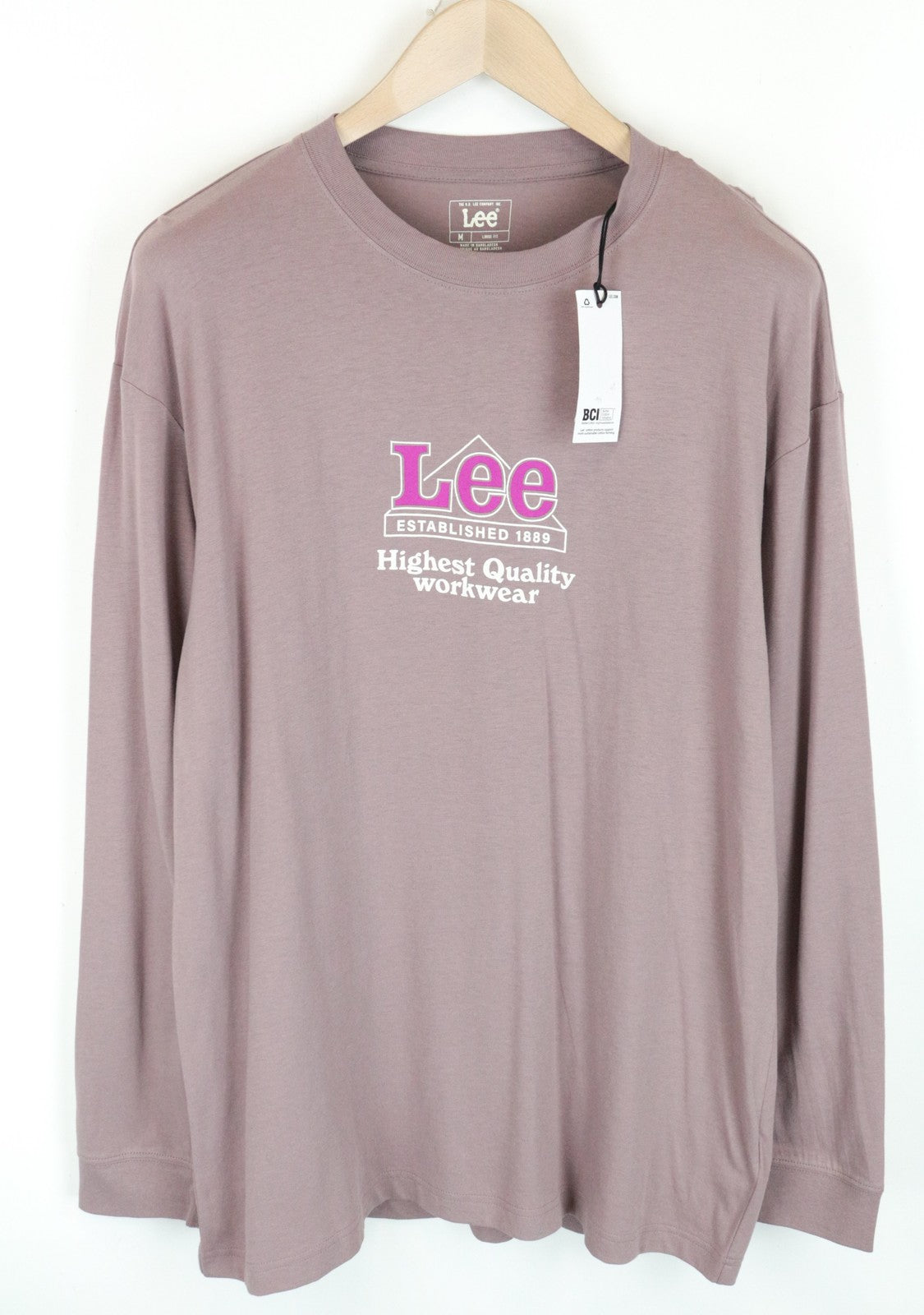 LEE Men's T-Shirt M Purple Washed Long Sleeve Cotton Pullover Loose Fit