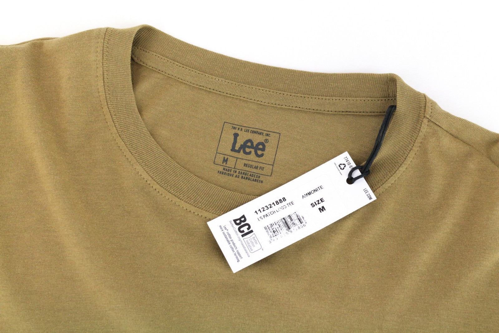 LEE Men's M T-Shirt Green Cotton Logo Pullover Casual Long Sleeve Top