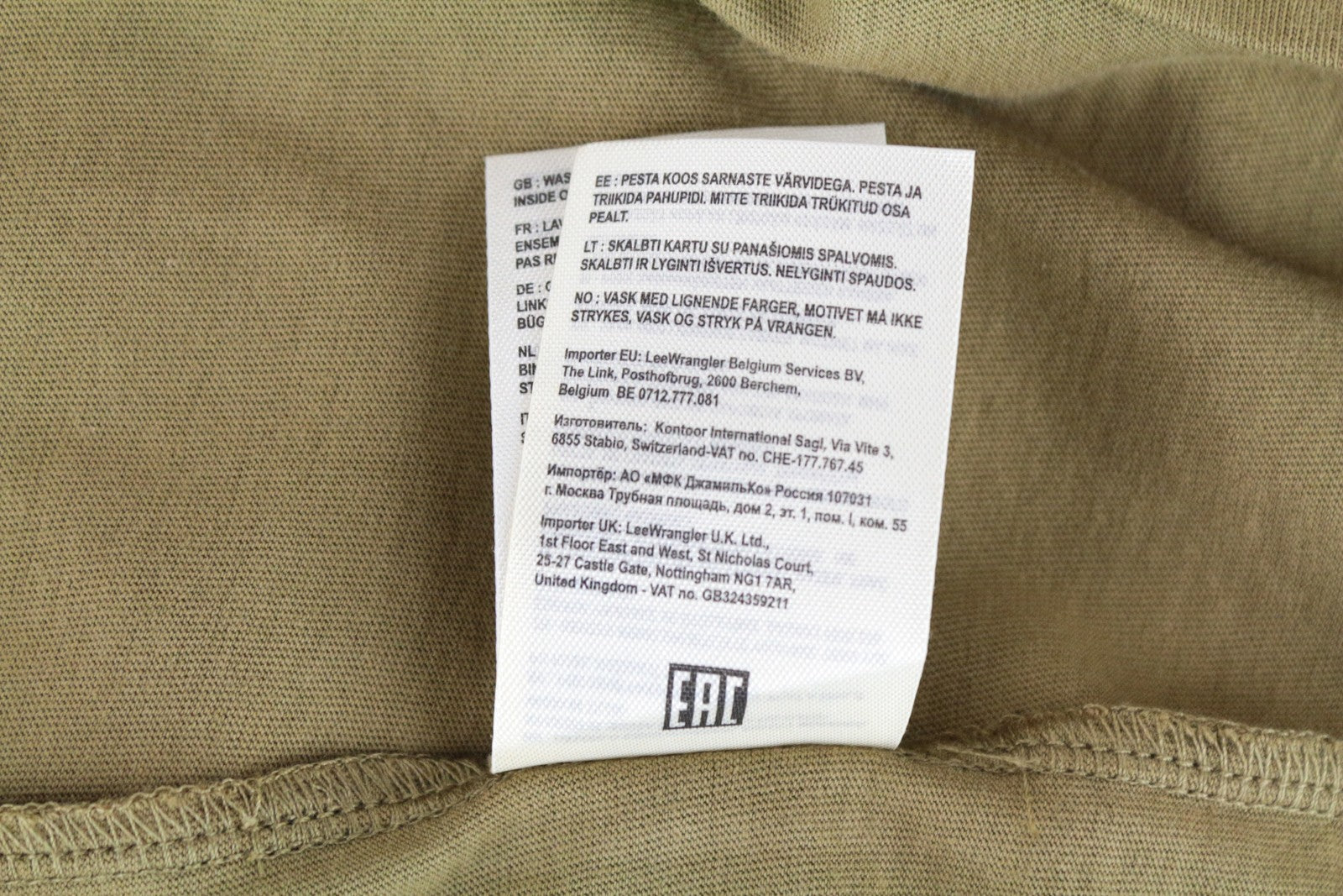 LEE Men's M T-Shirt Green Cotton Logo Pullover Casual Long Sleeve Top