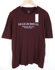LEE Men's T-Shirt M Burgundy Red Loose Fit Cotton Pullover Short Sleeve Tee