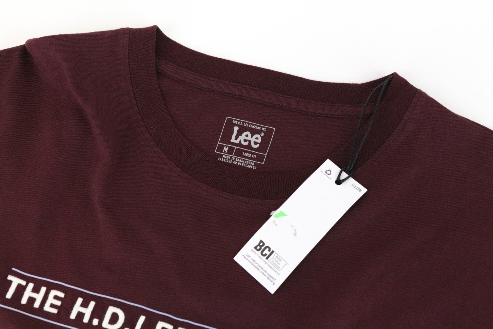 LEE Men's T-Shirt M Burgundy Red Loose Fit Cotton Pullover Short Sleeve Tee