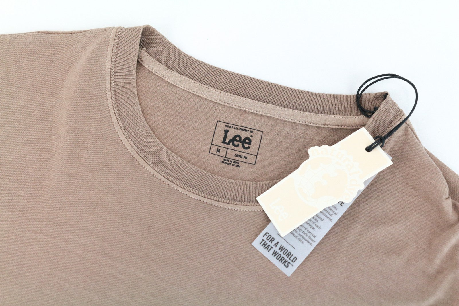 LEE Men's T-Shirt M Brown Short Sleeve Cotton Loose Fit Logo Tee