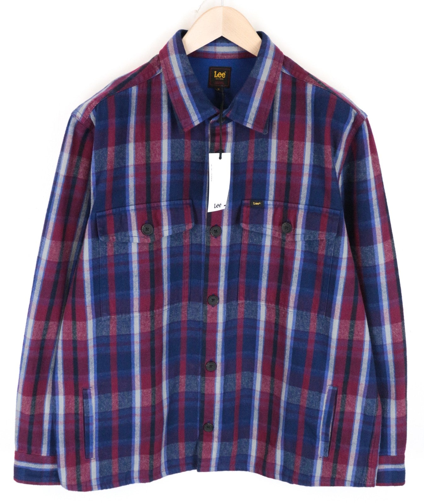 LEE Men's M Flannel Shirt Blue Cotton Checked Long Sleeve Button-Up Style