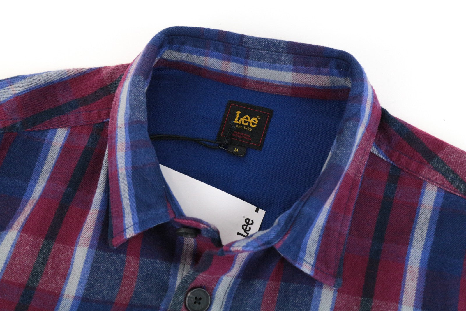 LEE Men's M Flannel Shirt Blue Cotton Checked Long Sleeve Button-Up Style