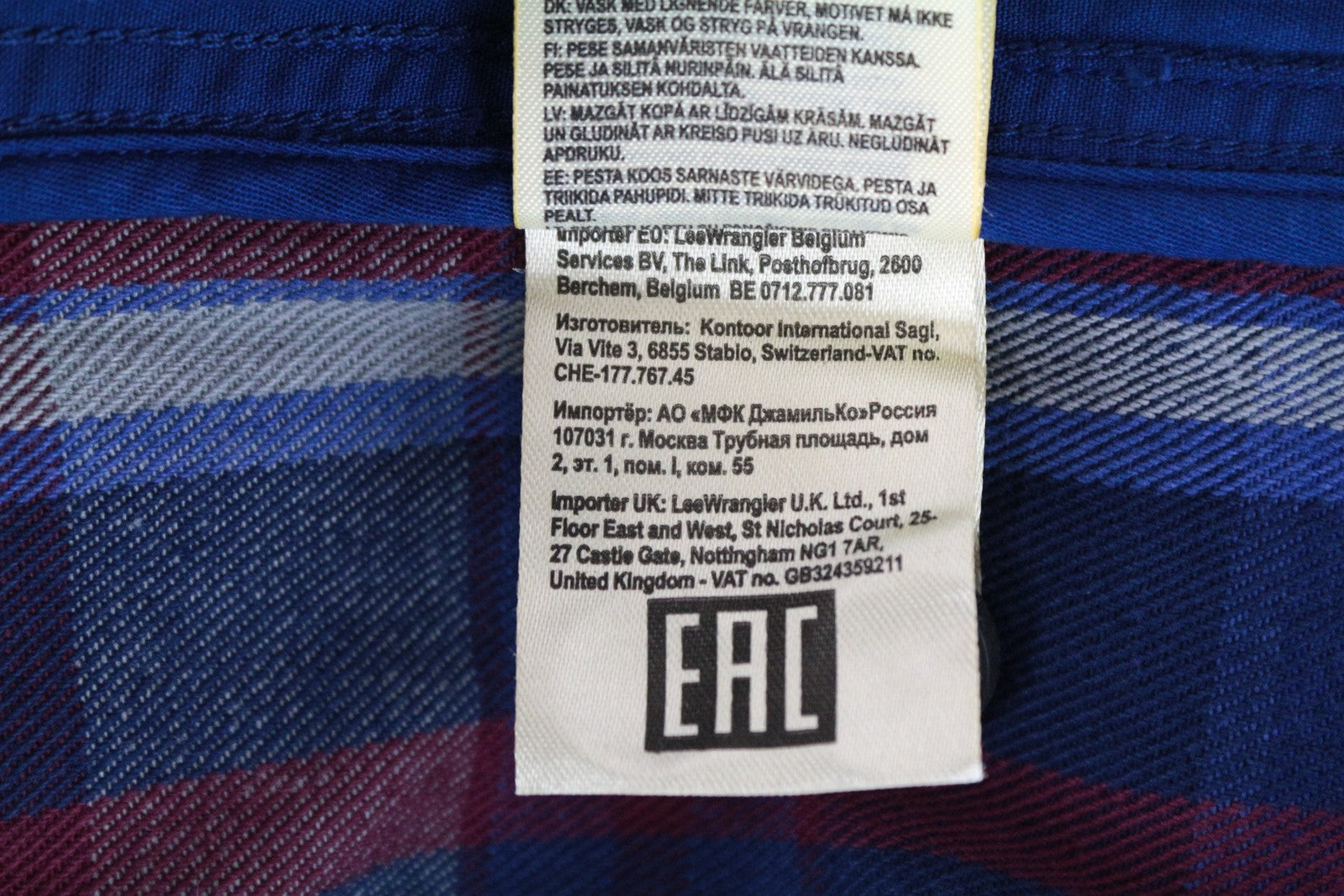 LEE Men's M Flannel Shirt Blue Cotton Checked Long Sleeve Button-Up Style