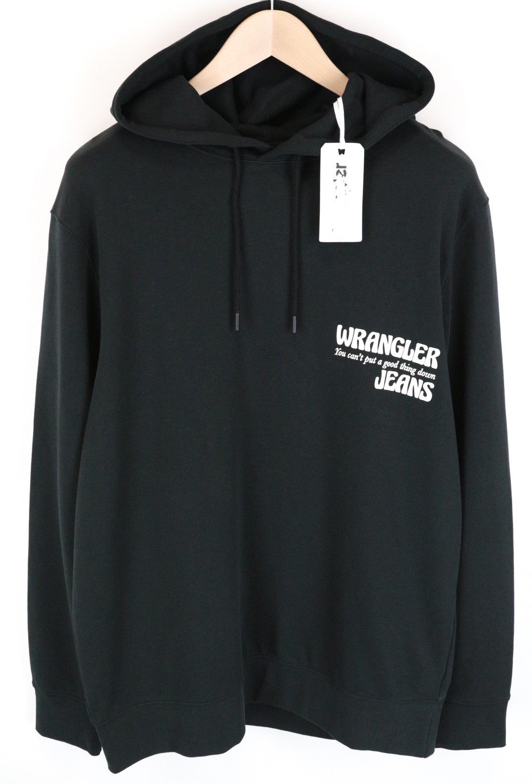 WRANGLER Men's Sweatshirt M Black Washed Hoodie Cotton Pullover Long Sleeved