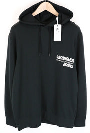 WRANGLER Men's Sweatshirt M Black Washed Hoodie Cotton Pullover Long Sleeved