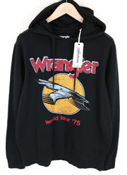 WRANGLER Men's Hoodie M Black Printed Pullover Long Sleeve Cotton Sweatshirt