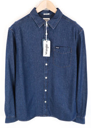 WRANGLER Men's M Blue Denim Shirt Pure Cotton Pocketed Button-Up