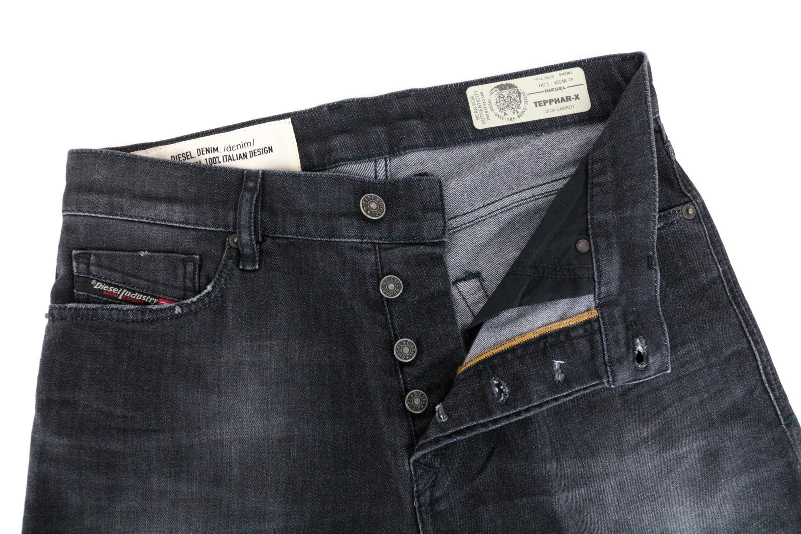 DIESEL Tepphar-X 082AS W28/L30 Men's Slim Carrot Fit Washed Grey Stretch Jeans