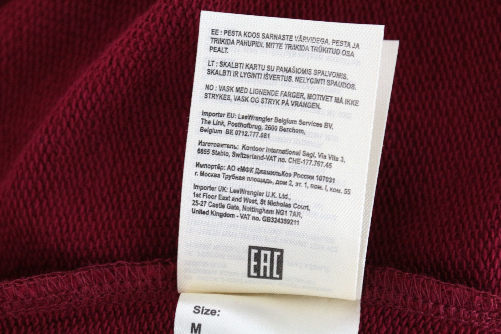 WRANGLER Men's M Red Pullover Pure Cotton Sweatshirt Long Sleeve