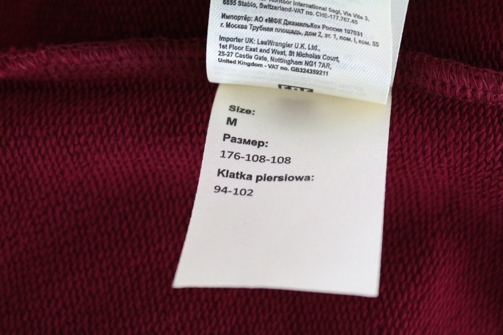 WRANGLER Men's M Red Pullover Pure Cotton Sweatshirt Long Sleeve