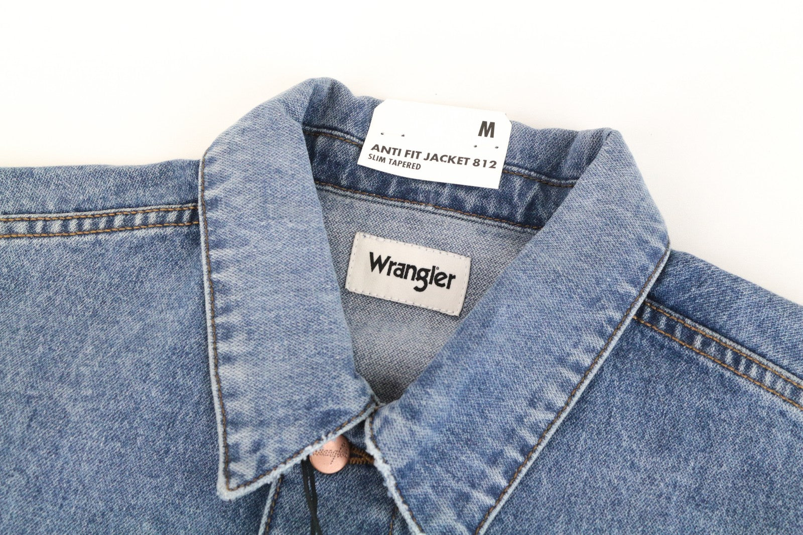 WRANGLER Men's M Blue Washed Denim Anti Fit Jacket Long Sleeves