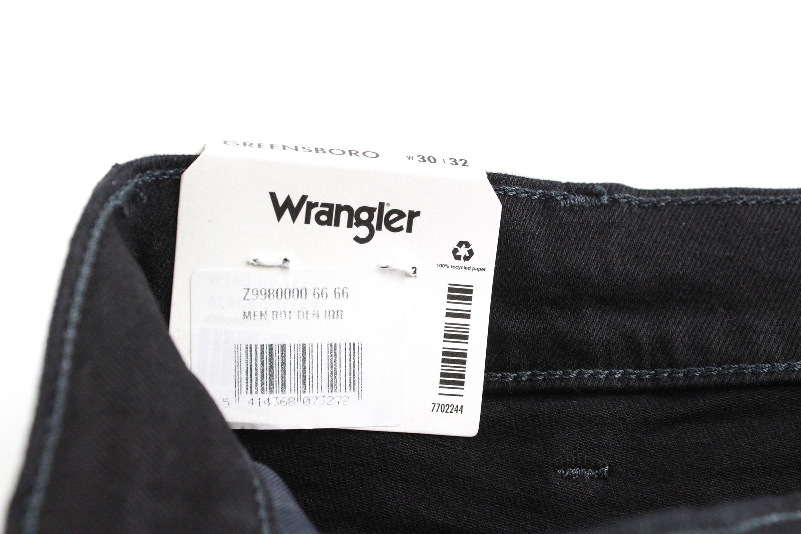 WRANGLER Greensboro Men's W30/L32 Black Straight Fit Jeans Stretch Regular