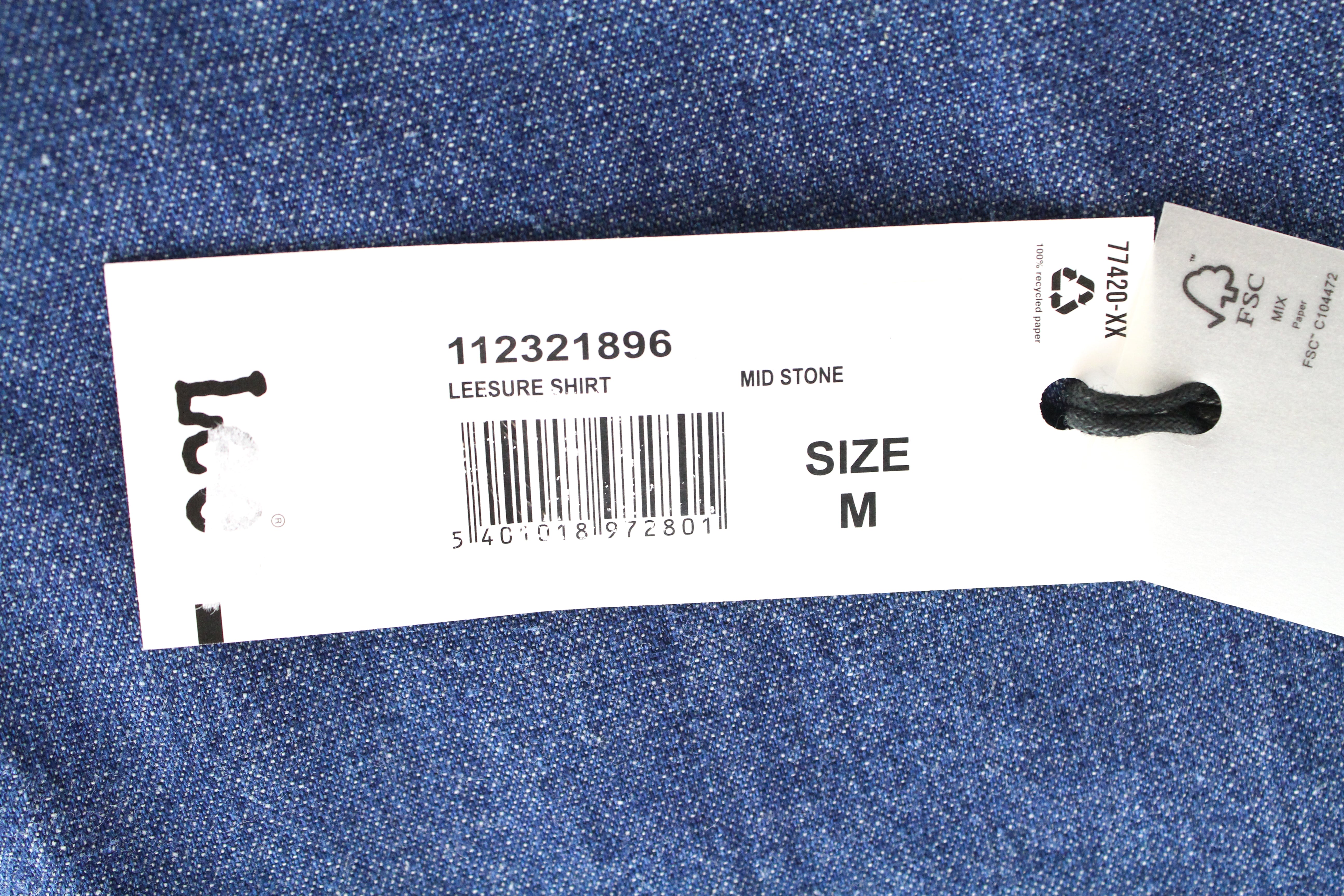 LEE Leesure Men's M Mid-Blue Denim-Look Shirt Classic Spread Button-Up