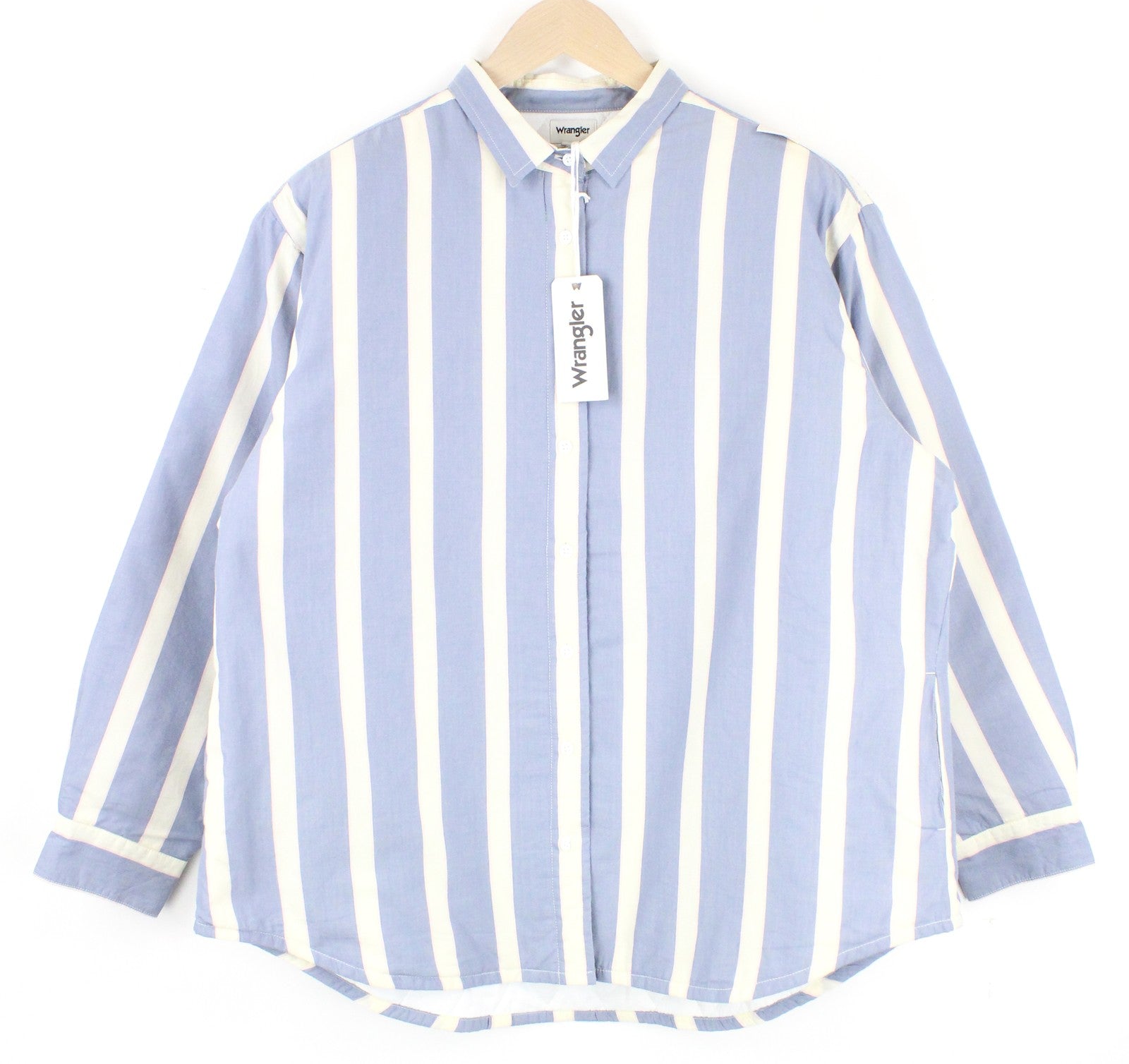 WRANGLER Women's S White Padded Shacket Stone Washed Blue Stripes