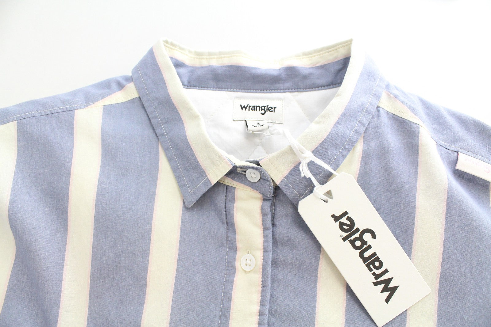 WRANGLER Women's S White Padded Shacket Stone Washed Blue Stripes