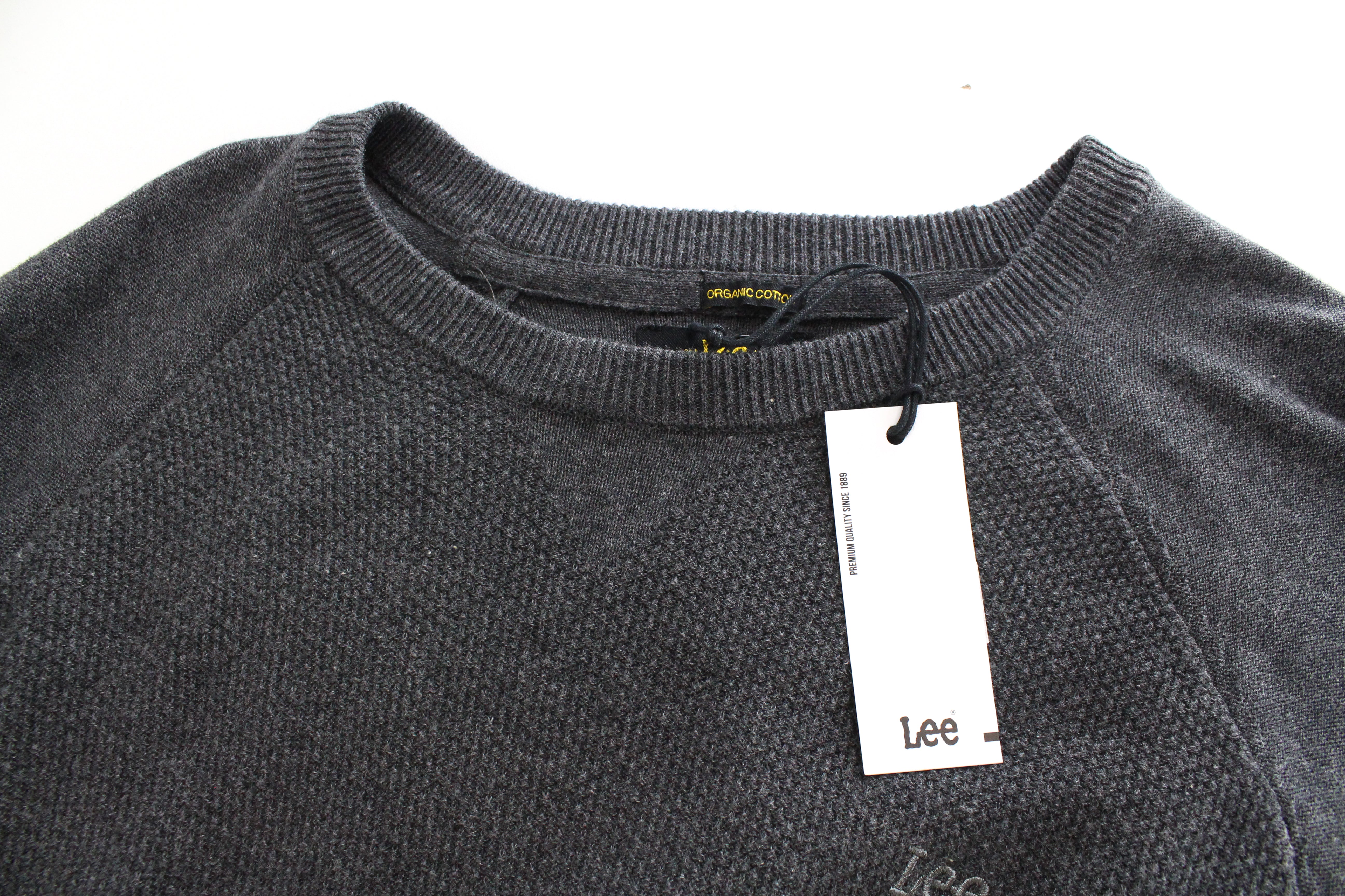 LEE Women's M Dark Grey Cotton Jumper Melange Crew Neck Tight-Knit