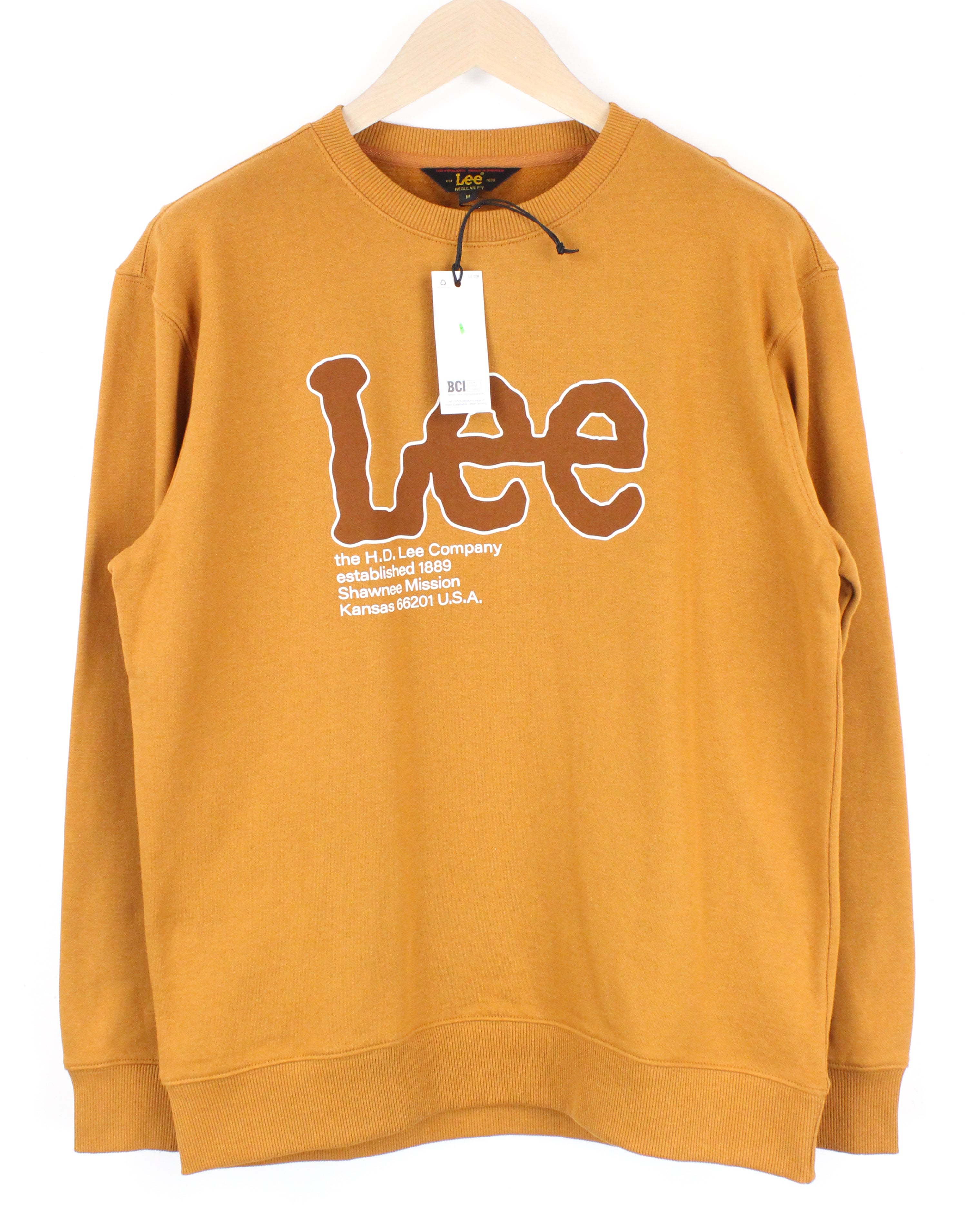 LEE Men's M Caramel Brown Jersey Logo Sweatshirt Crew Neck Casual Fit
