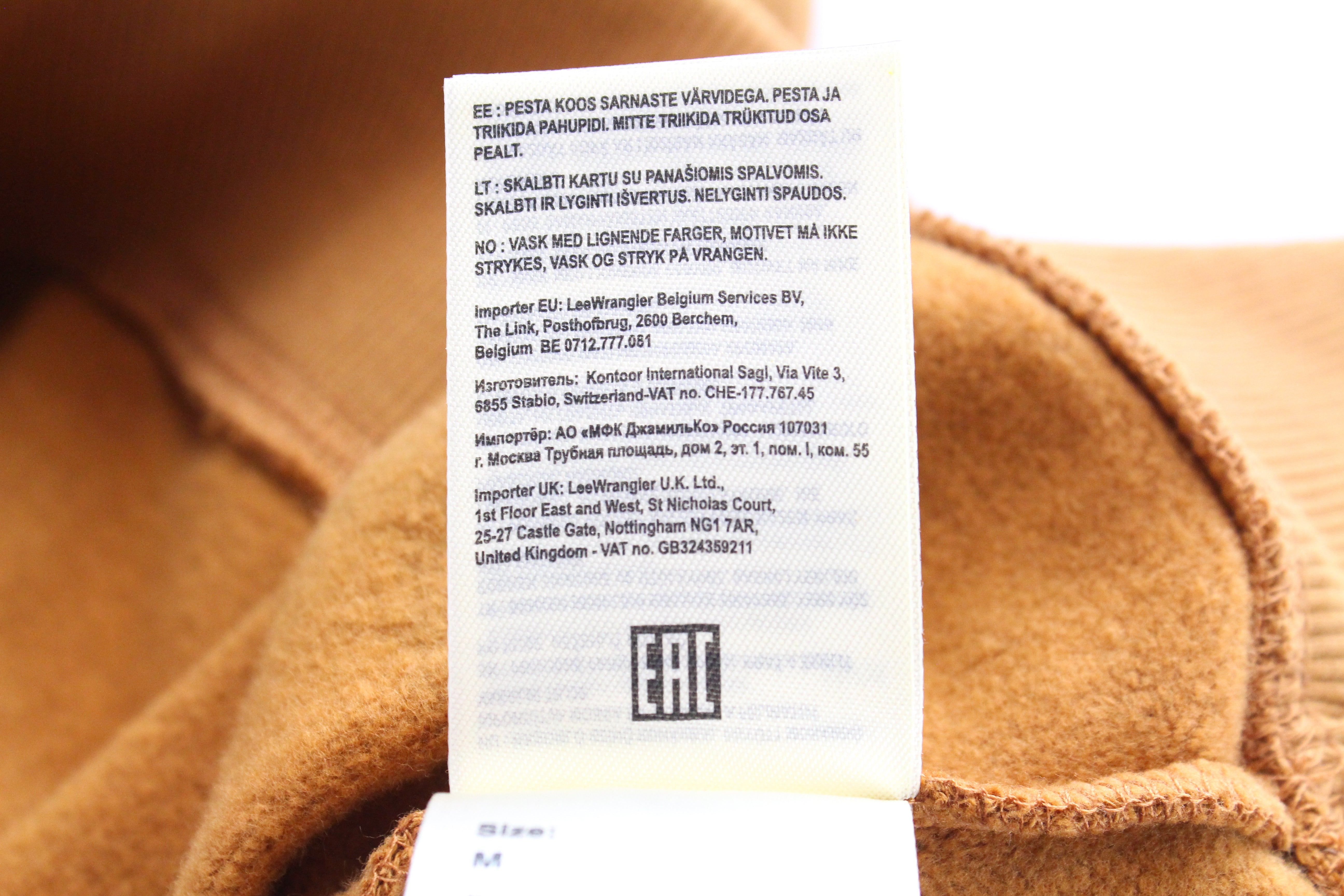 LEE Men's M Caramel Brown Jersey Logo Sweatshirt Crew Neck Casual Fit