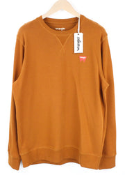 WRANGLER Men's M Nutmeg Brown Fleece Sweatshirt Crew Neck Logo Print