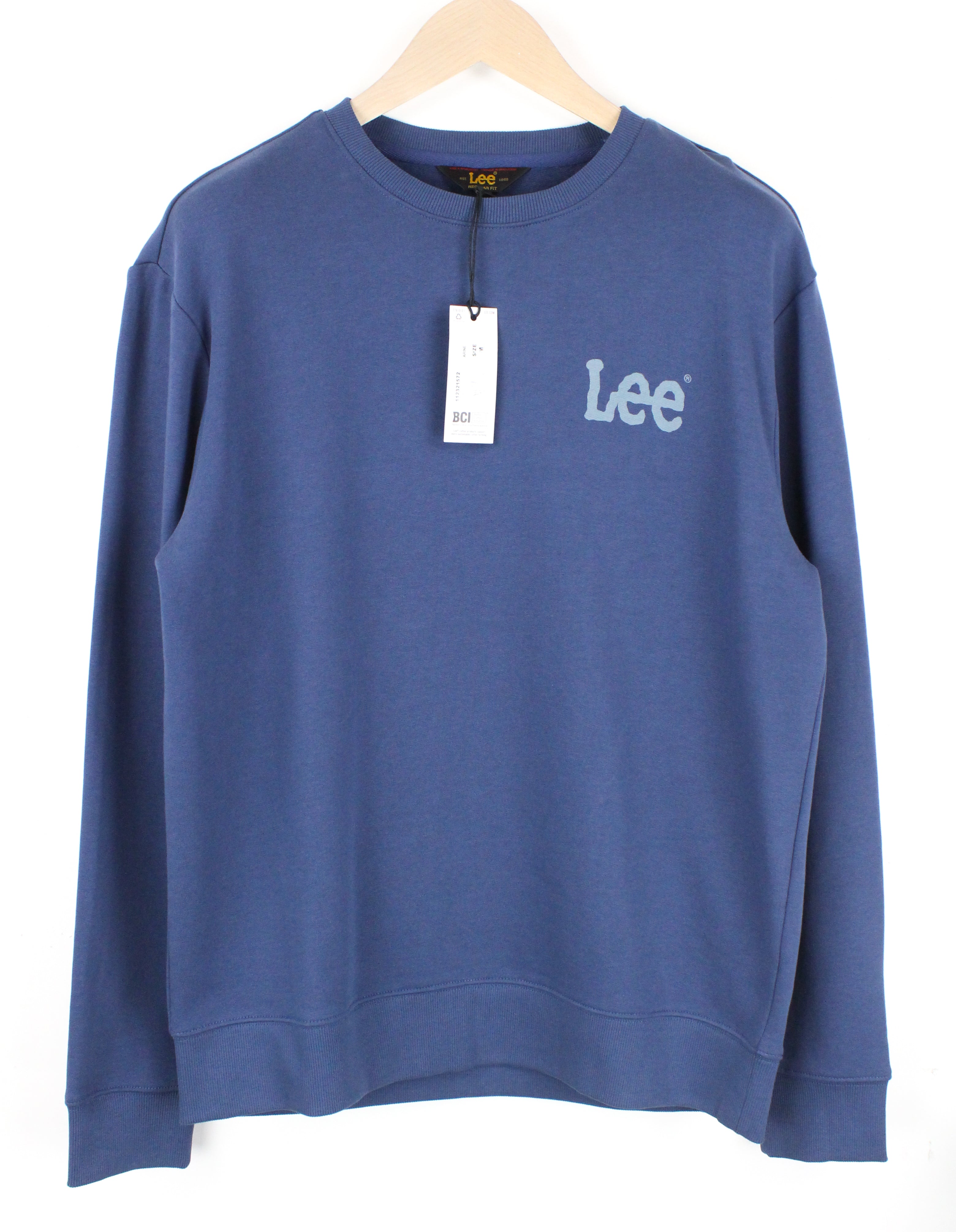 LEE Men's M Marine Blue Fleece Sweatshirt Logo Print Crew Neckline