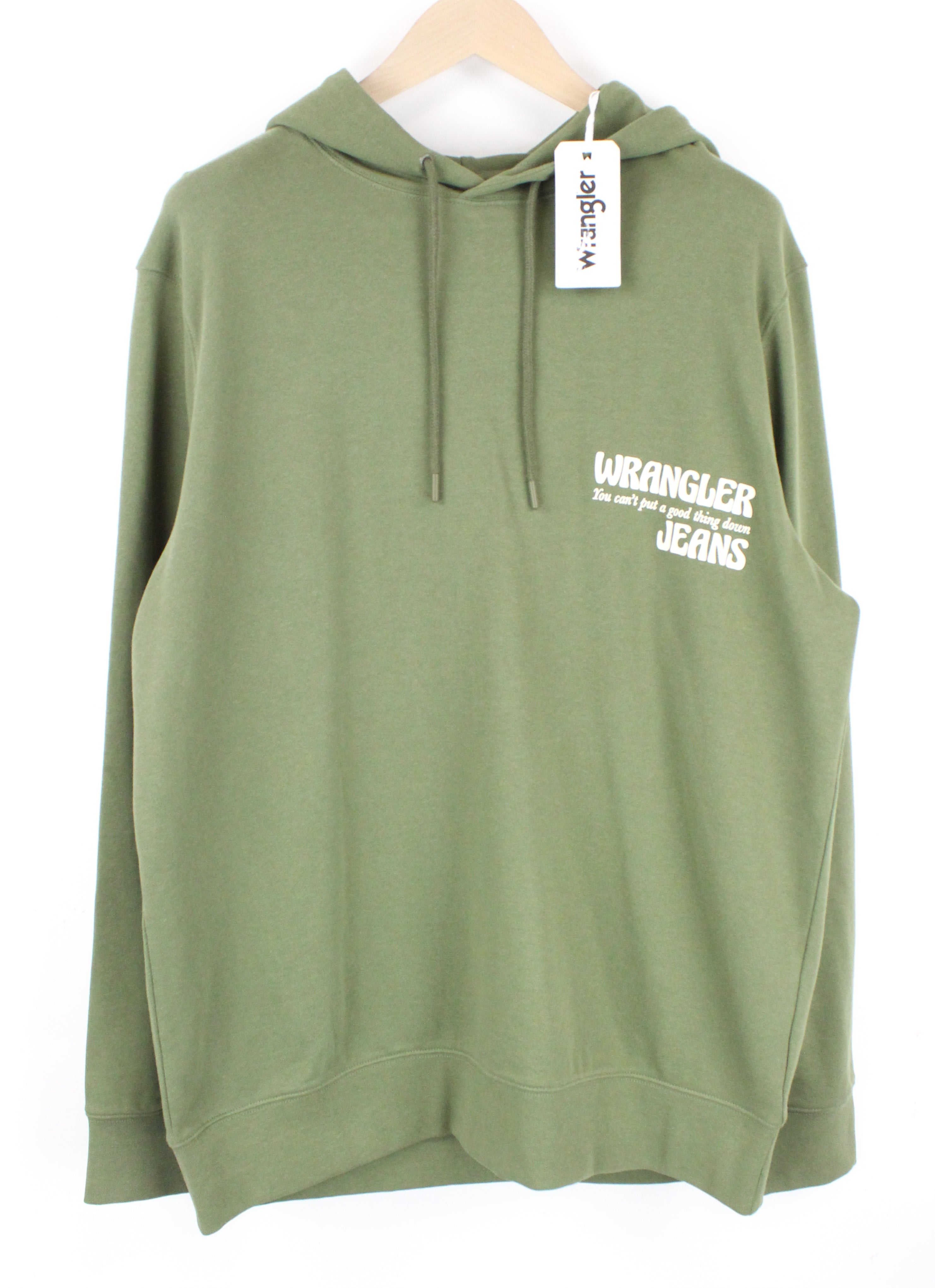 WRANGLER Men's M Green Hooded Slogan Fleece Sweatshirt