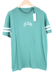 LEE Men's M Green College Sporty T-Shirt Striped Relaxed Fit Cotton Jersey