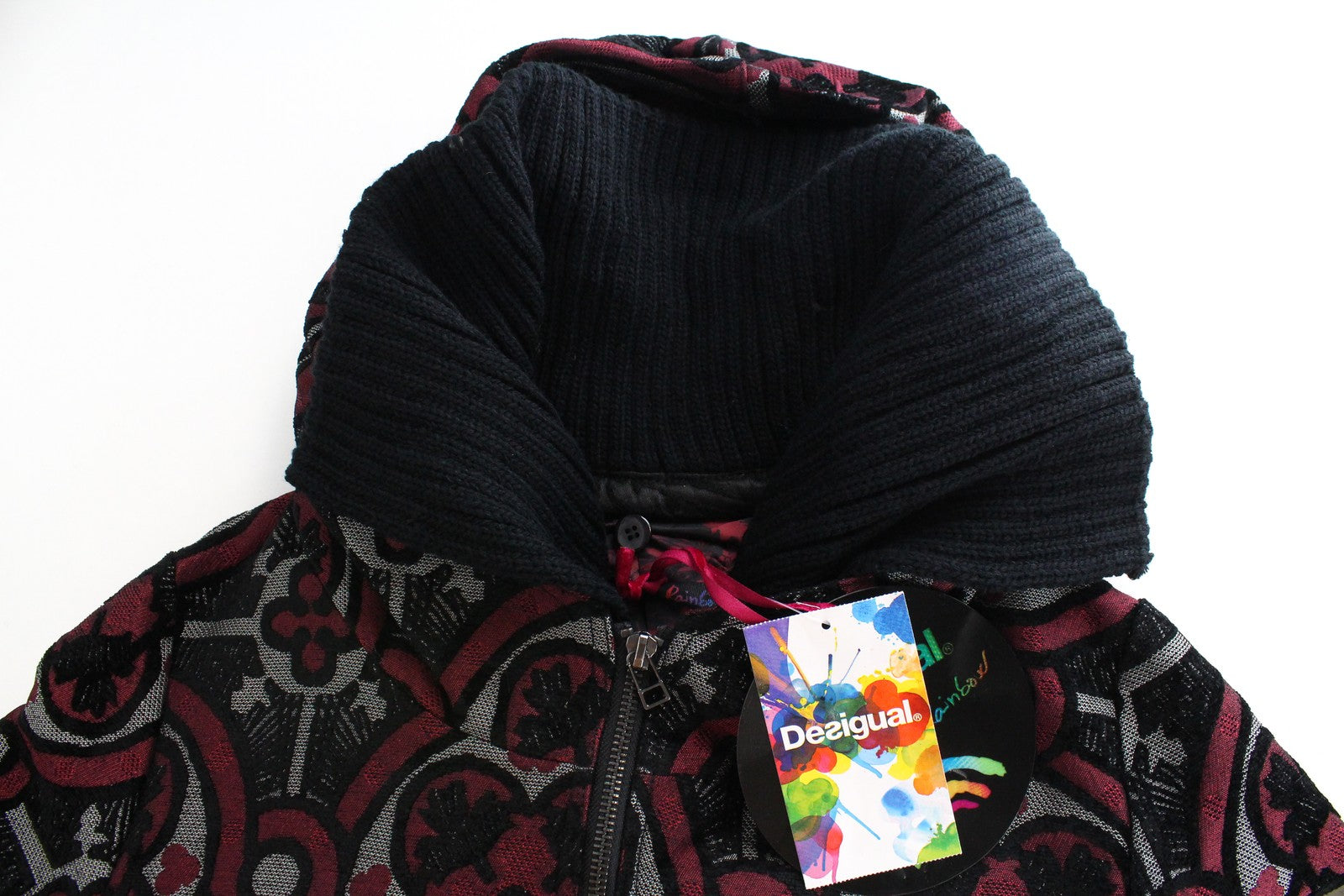 DESIGUAL Sagitario Women's EU38 Red Coat Jacquard Embroidered Designer