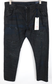 DIESEL Krooley CB-NE 0680B Men's W36 Navy Coated Sweat Jogg Slim Carrot Jeans