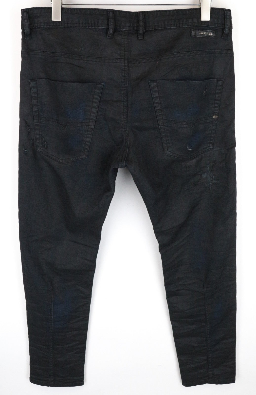 DIESEL Krooley CB-NE 0680B Men's W36 Navy Coated Sweat Jogg Slim Carrot Jeans