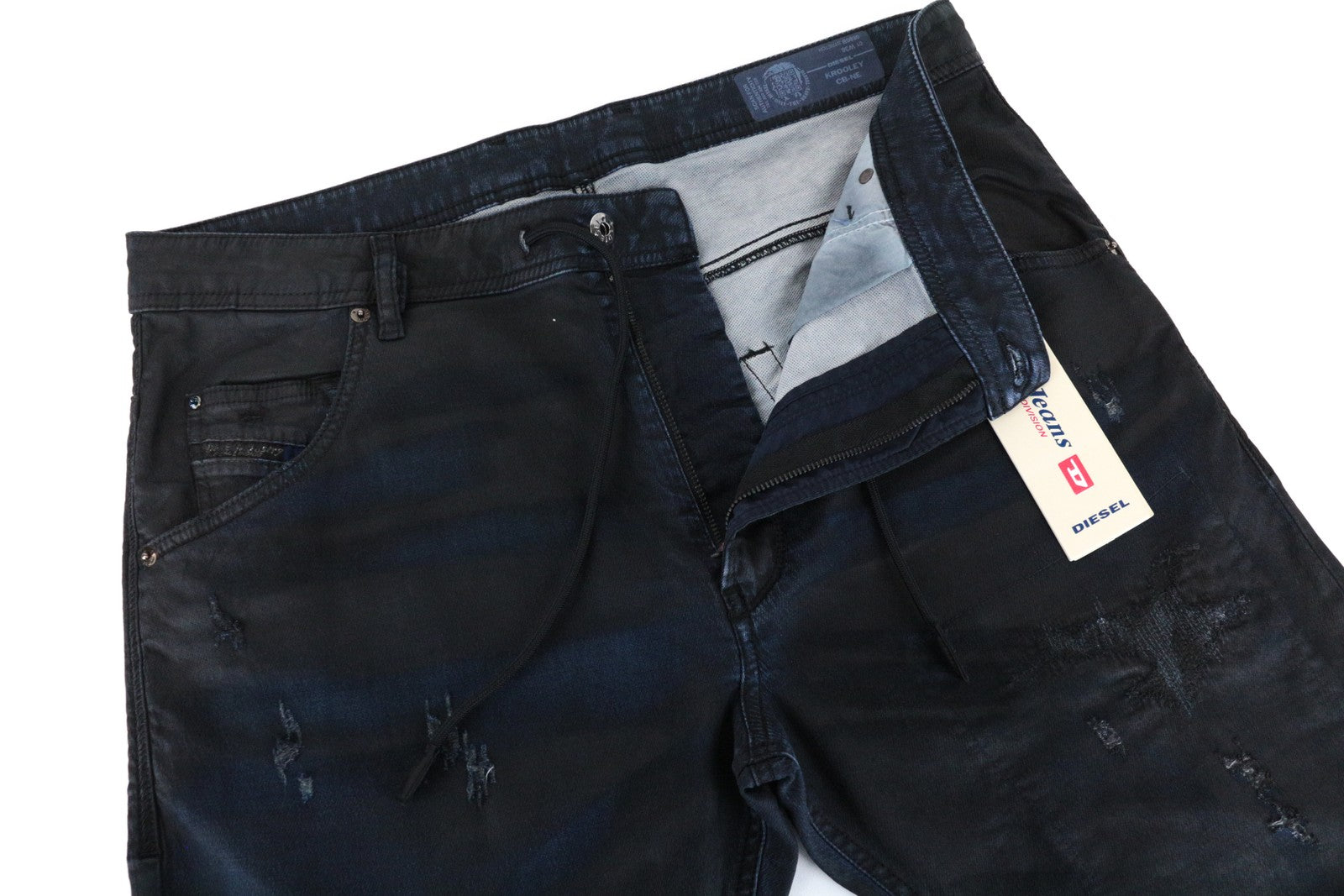 DIESEL Krooley CB-NE 0680B Men's W36 Navy Coated Sweat Jogg Slim Carrot Jeans