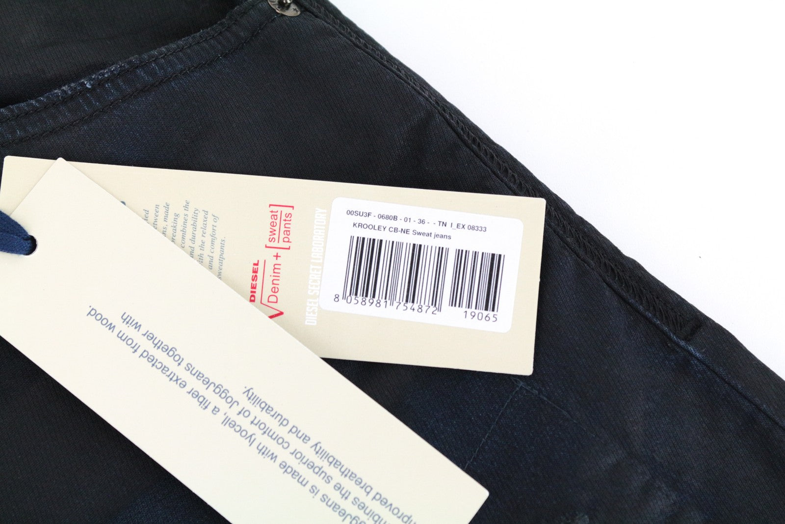 DIESEL Krooley CB-NE 0680B Men's W36 Navy Coated Sweat Jogg Slim Carrot Jeans