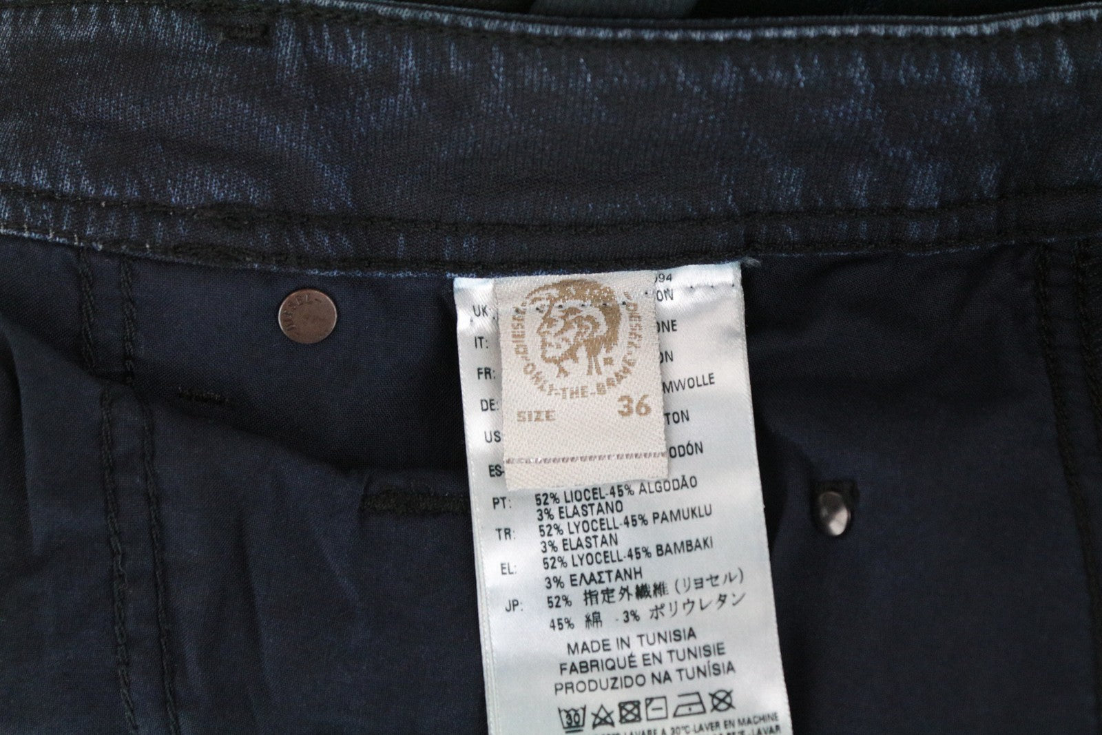 DIESEL Krooley CB-NE 0680B Men's W36 Navy Coated Sweat Jogg Slim Carrot Jeans